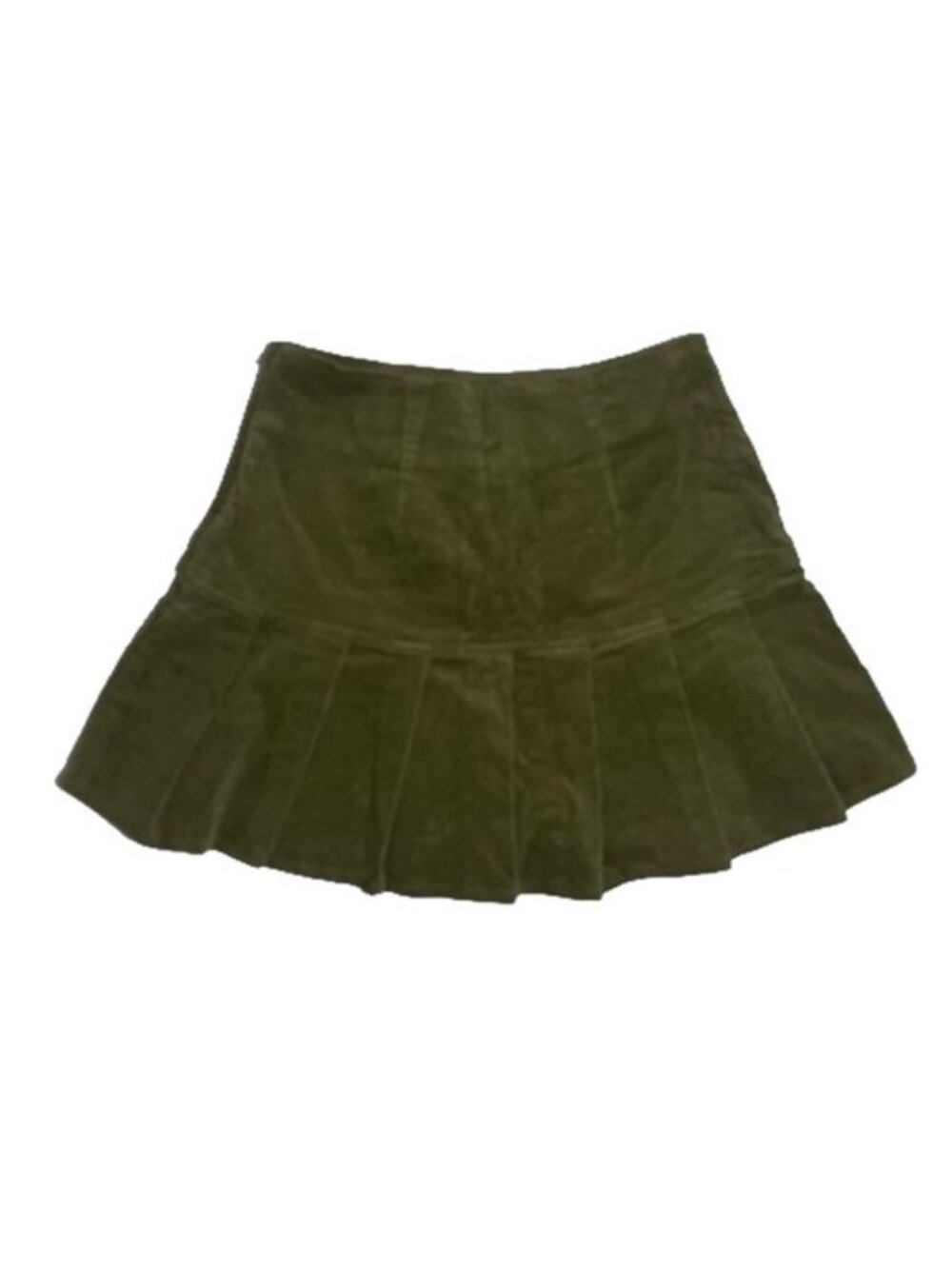 Olive Green Corduroy Pleated Drop-Waist Mini Skirt